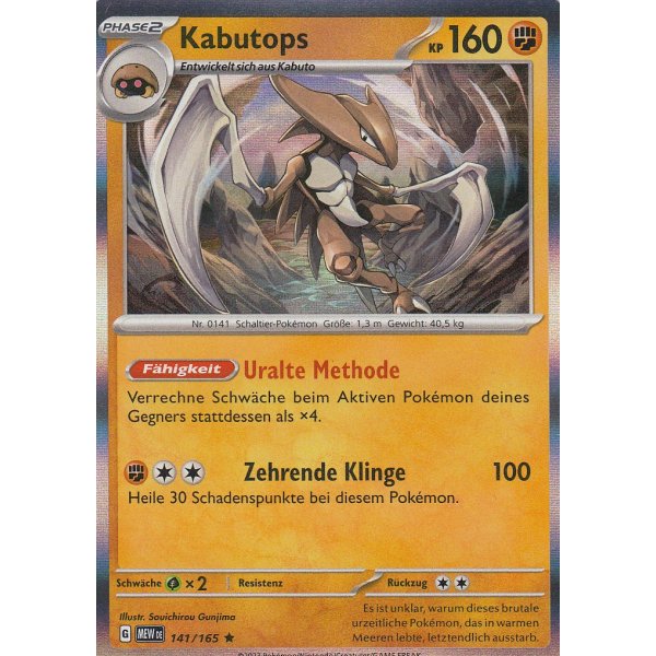  Kabutops 141/165 Pokemon karte 151
